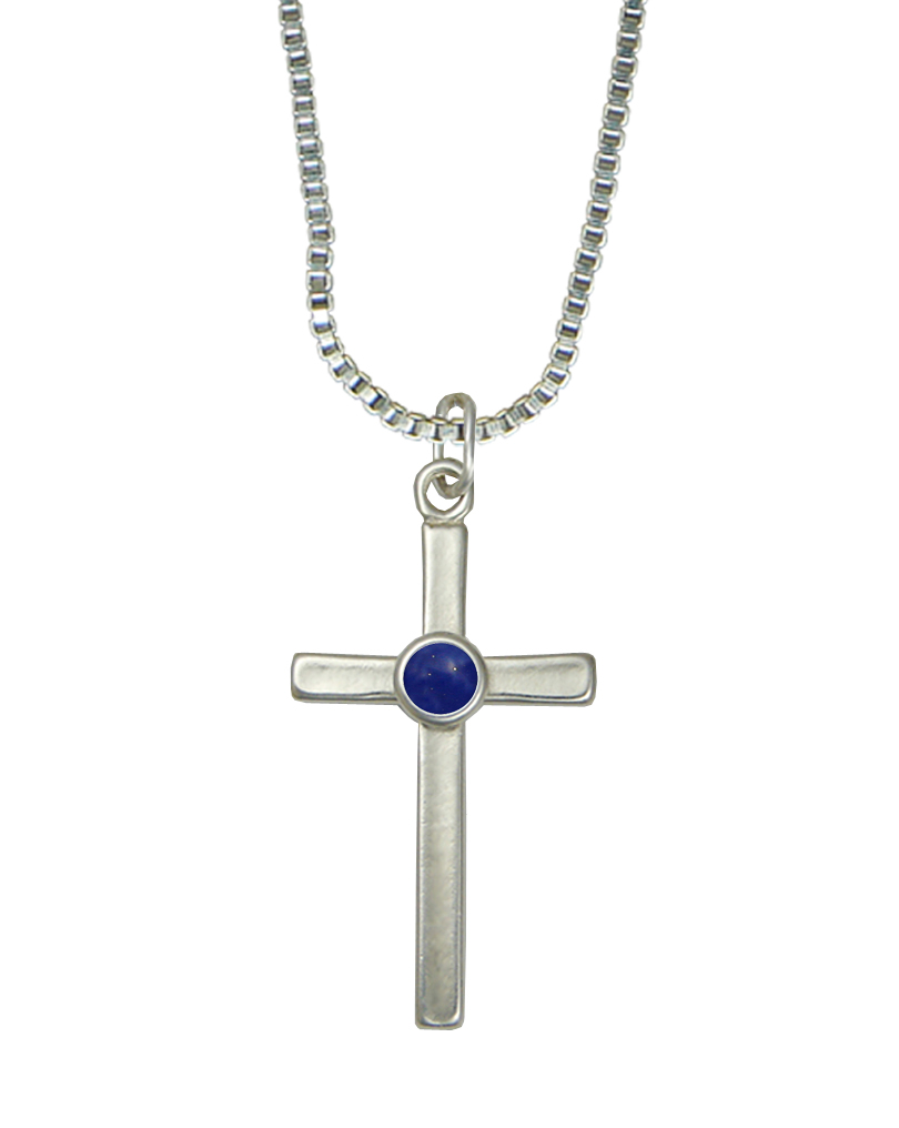 Sterling Silver Cross Pendant With Lapis Lazuli